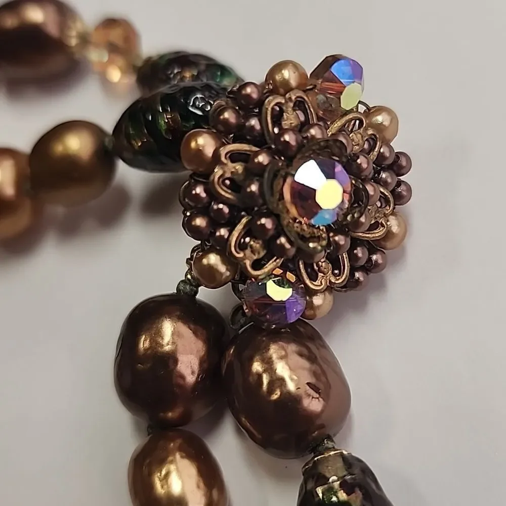 Vintage Gold and Brown Beaded Necklace Cool Glass Beads - Picture 6 of 8